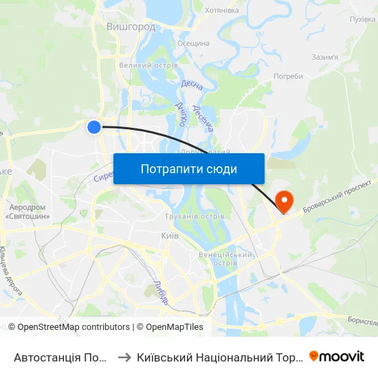 Автостанція Полісся (Платформа №4) to Київський Національний Торговельно-Економічний Університет map