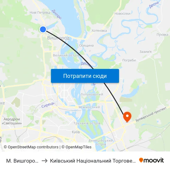 М. Вишгород (Дідовиця) to Київський Національний Торговельно-Економічний Університет map