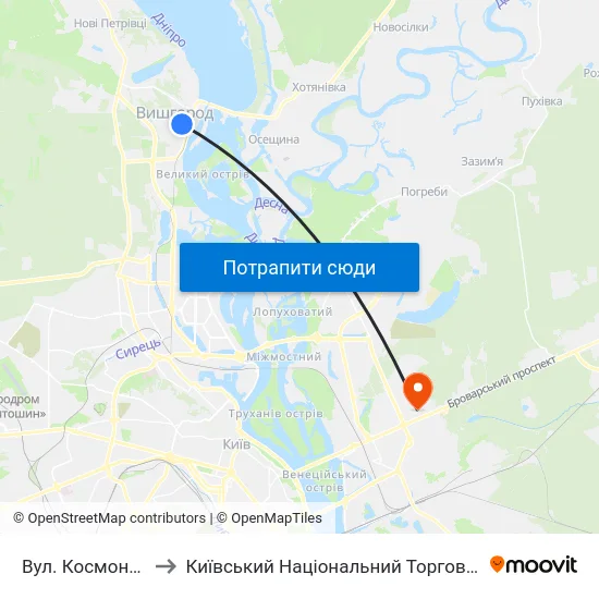Вул. Космонавта Поповича to Київський Національний Торговельно-Економічний Університет map