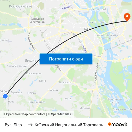 Вул. Білогородська to Київський Національний Торговельно-Економічний Університет map