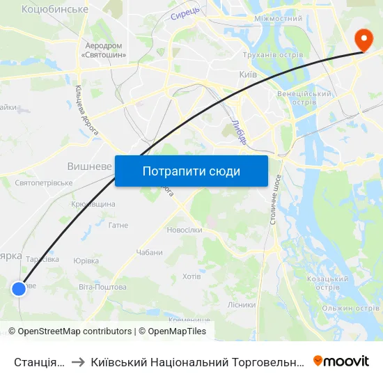 Станція Боярка to Київський Національний Торговельно-Економічний Університет map