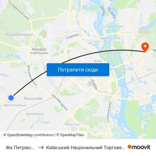 Жк Петрівський Квартал to Київський Національний Торговельно-Економічний Університет map
