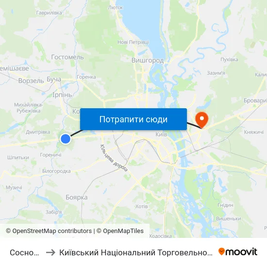 Сосновий Бір to Київський Національний Торговельно-Економічний Університет map