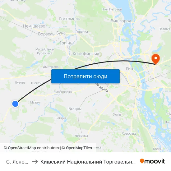 С. Ясногородка to Київський Національний Торговельно-Економічний Університет map