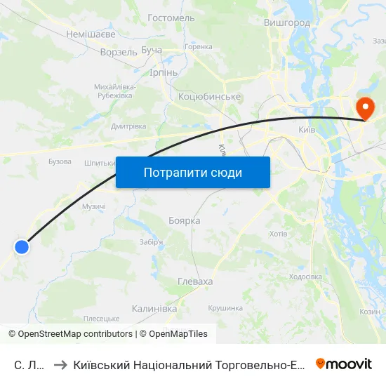 С. Лишня to Київський Національний Торговельно-Економічний Університет map