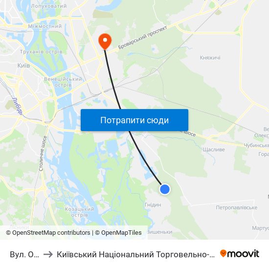 Вул. Озерна to Київський Національний Торговельно-Економічний Університет map