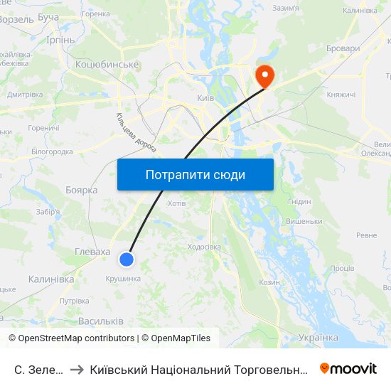 С. Зелений Бір to Київський Національний Торговельно-Економічний Університет map