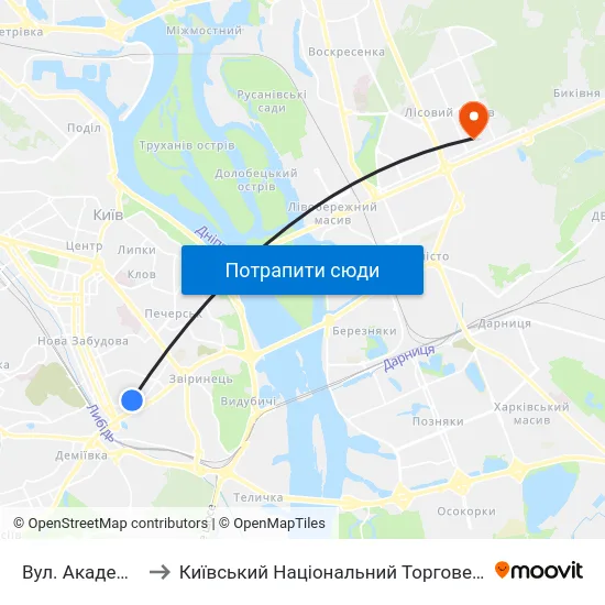 Вул. Академіка Філатова to Київський Національний Торговельно-Економічний Університет map