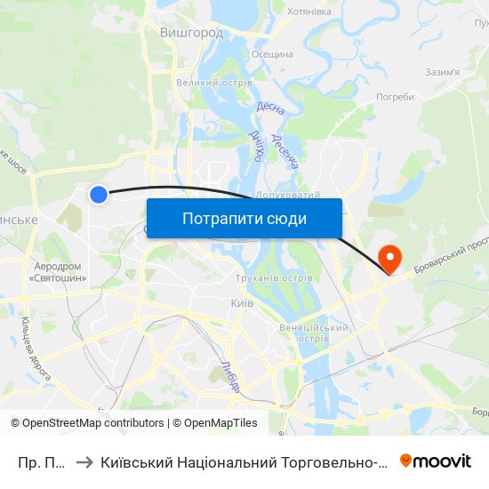 Пр. Правди to Київський Національний Торговельно-Економічний Університет map