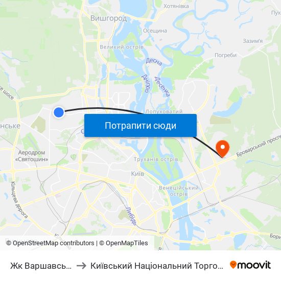 Жк Варшавський Мікрорайон to Київський Національний Торговельно-Економічний Університет map