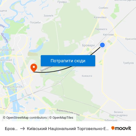 Бровари-1 to Київський Національний Торговельно-Економічний Університет map