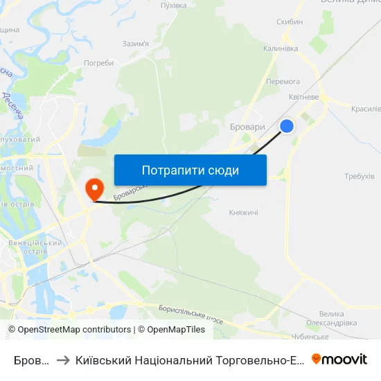 Бровари-1 to Київський Національний Торговельно-Економічний Університет map