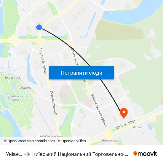 Універсам to Київський Національний Торговельно-Економічний Університет map