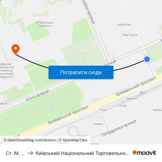 Ст. М. Лісова to Київський Національний Торговельно-Економічний Університет map