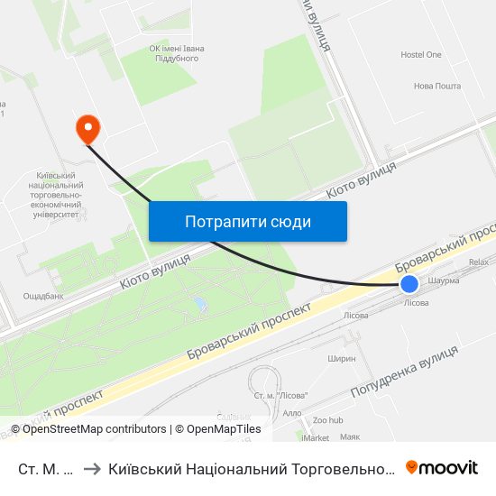 Ст. М. Лісова to Київський Національний Торговельно-Економічний Університет map