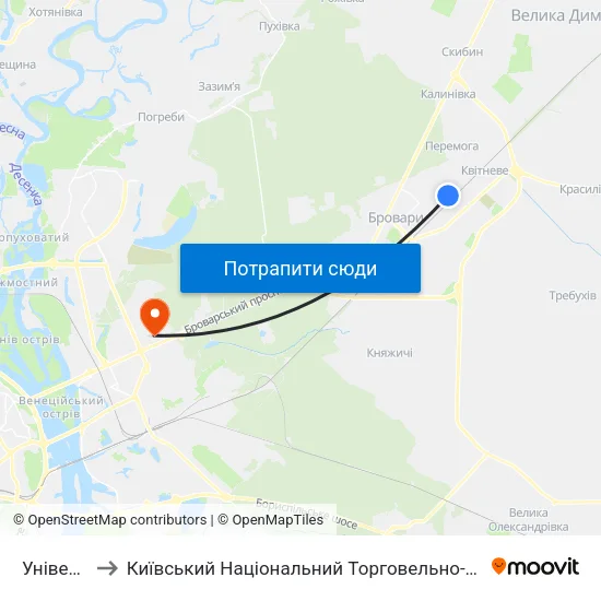 Університет to Київський Національний Торговельно-Економічний Університет map