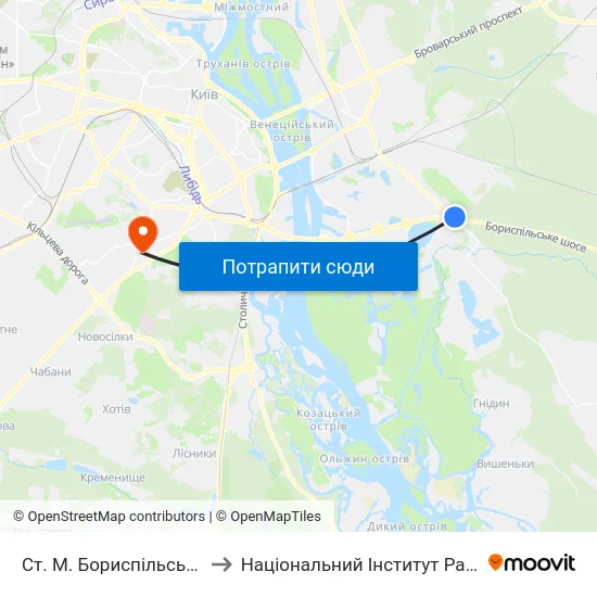 Ст. М. Бориспільська to Національний Інститут Раку map