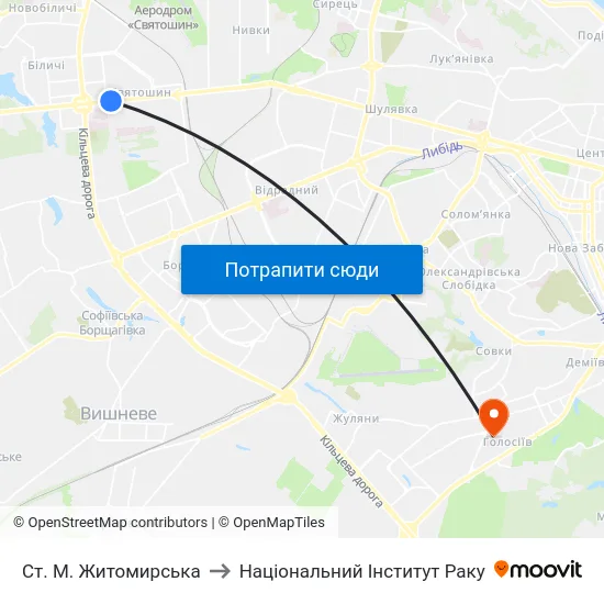 Ст. М. Житомирська to Національний Інститут Раку map