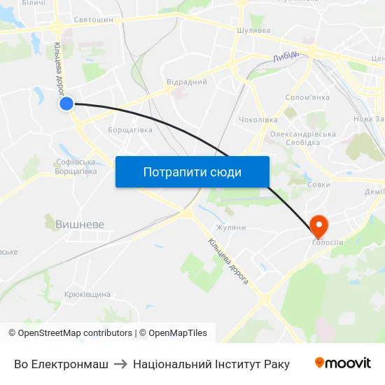 Во Електронмаш to Національний Інститут Раку map