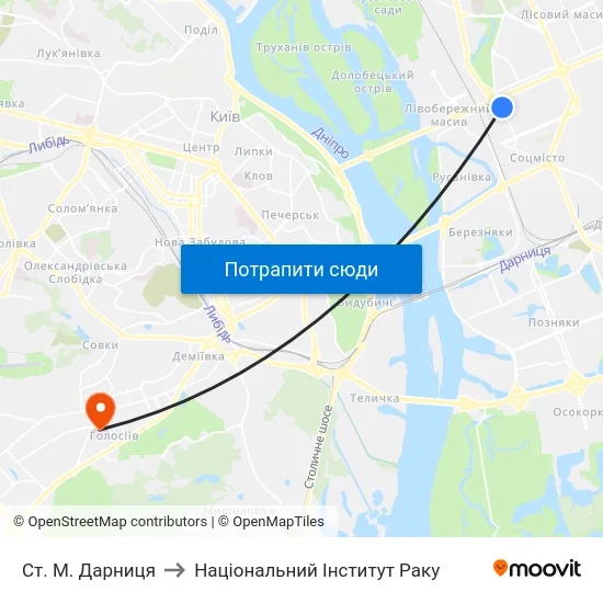 Ст. М. Дарниця to Національний Інститут Раку map