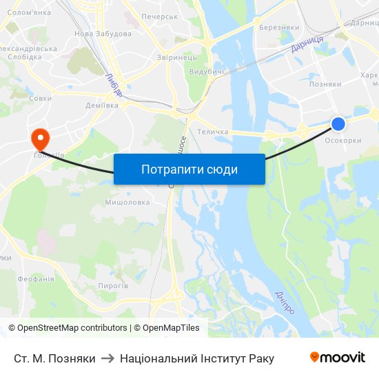 Ст. М. Позняки to Національний Інститут Раку map