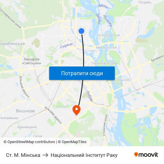 Ст. М. Мінська to Національний Інститут Раку map