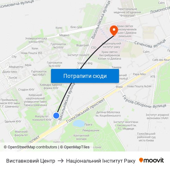 Виставковий Центр to Національний Інститут Раку map