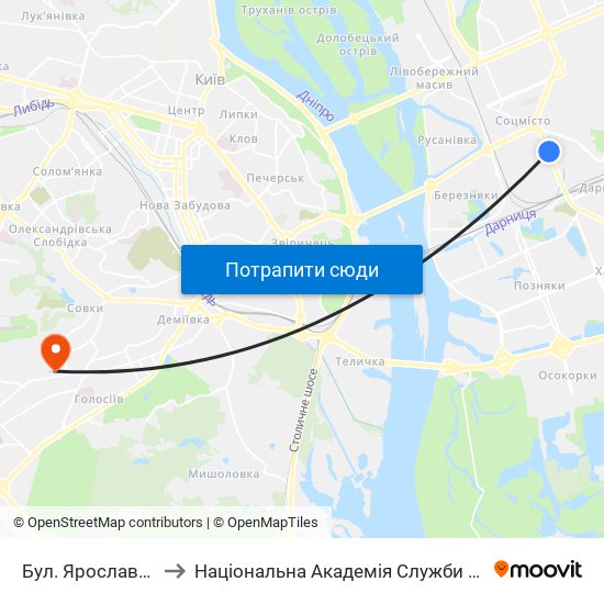 Бул. Ярослава Гашека to Національна Академія Служби Безпеки України map