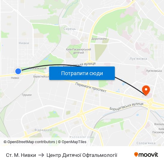 Ст. М. Нивки to Центр Дитячої Офтальмології map