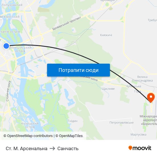 Ст. М. Арсенальна to Санчасть map