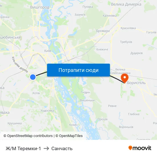 Ж/М Теремки-1 to Санчасть map