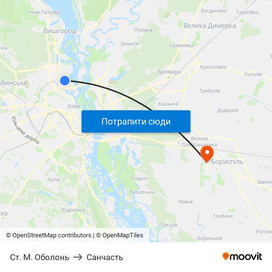 Ст. М. Оболонь to Санчасть map