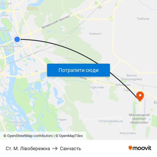 Ст. М. Лівобережна to Санчасть map