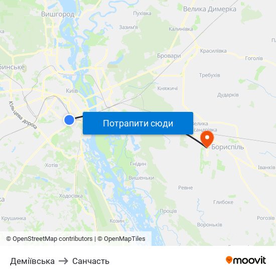 Деміївська to Санчасть map