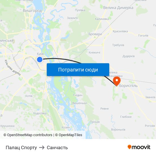 Палац Спорту to Санчасть map