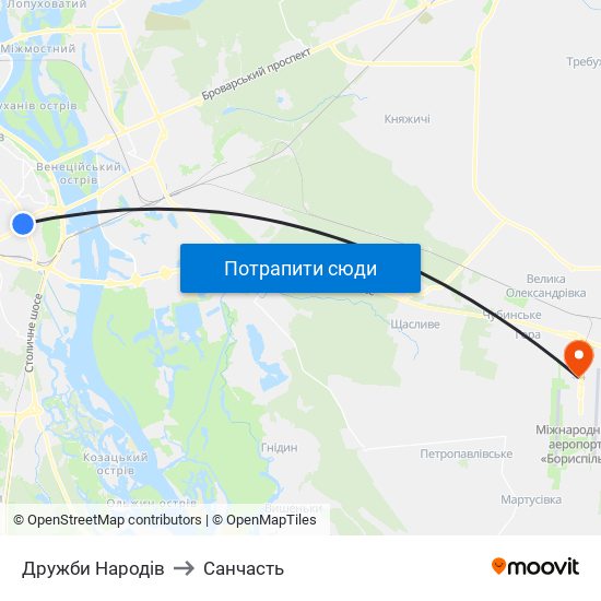 Дружби Народів to Санчасть map