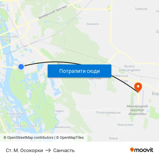 Ст. М. Осокорки to Санчасть map