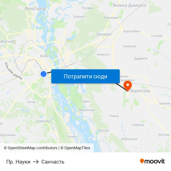 Пр. Науки to Санчасть map