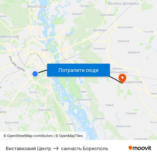 Виставковий Центр to санчасть Борисполь map