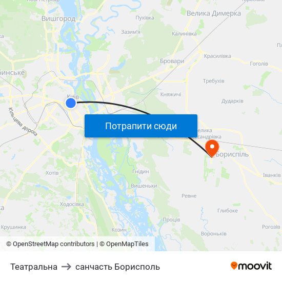 Театральна to санчасть Борисполь map