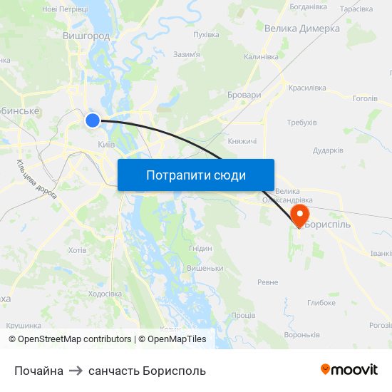 Почайна to санчасть Борисполь map