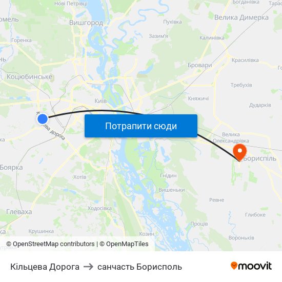 Кільцева Дорога to санчасть Борисполь map