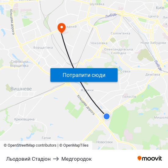 Льодовий Стадіон to Медгородок map