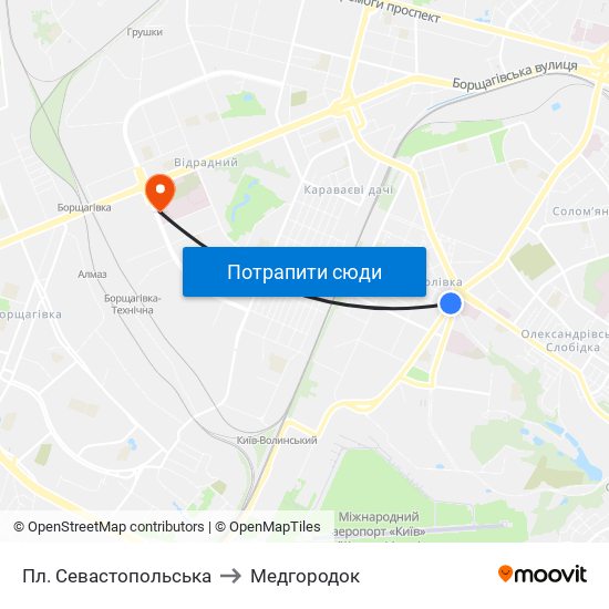 Пл. Севастопольська to Медгородок map
