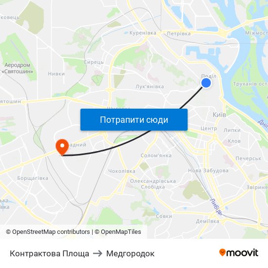 Контрактова Площа to Медгородок map