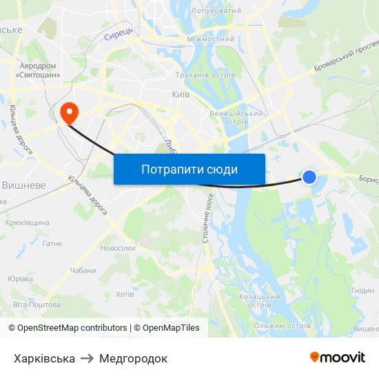 Харківська to Медгородок map