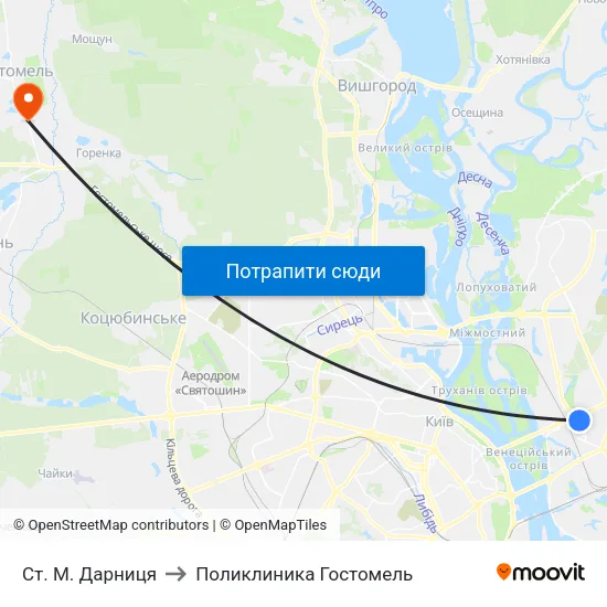 Ст. М. Дарниця to Поликлиника Гостомель map
