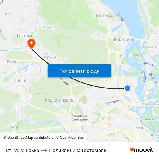 Ст. М. Мінська to Поликлиника Гостомель map