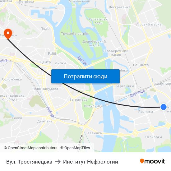 Вул. Тростянецька to Институт Нефрологии map