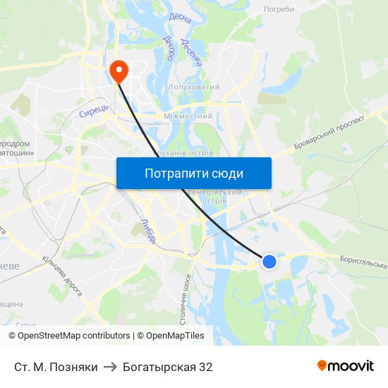 Ст. М. Позняки to Богатырская 32 map